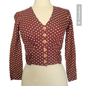 Miss Selfridge Burgundy Polka Dot Top - 4